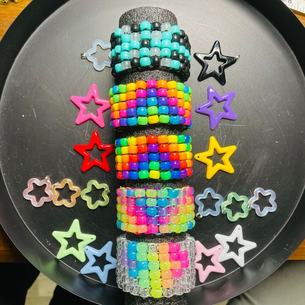 Cuff bracelet rave festival Kandi rainbow glow half diamond